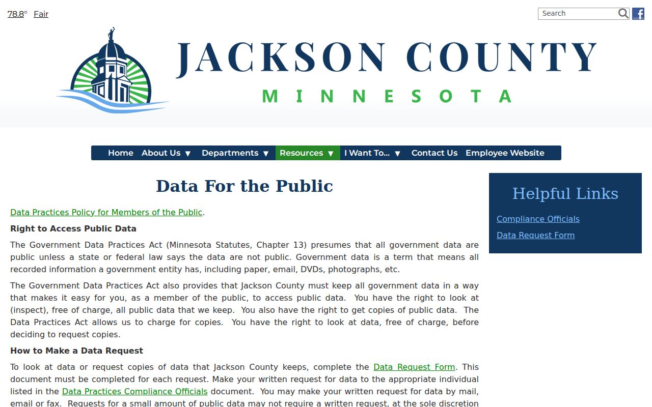 Jackson County data practices statement covering warrant record inspection and copying rights