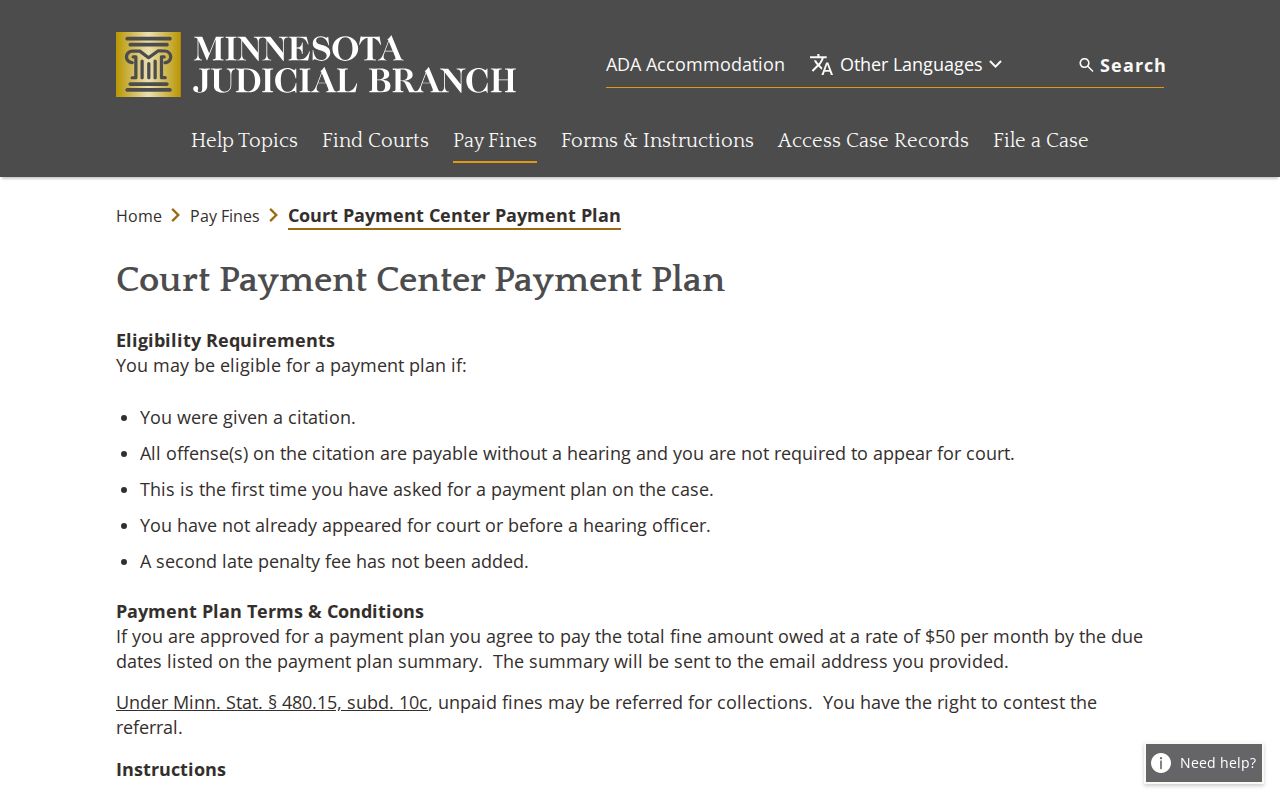 Jackson County traffic warrant page showing a blank court payment plan request screen