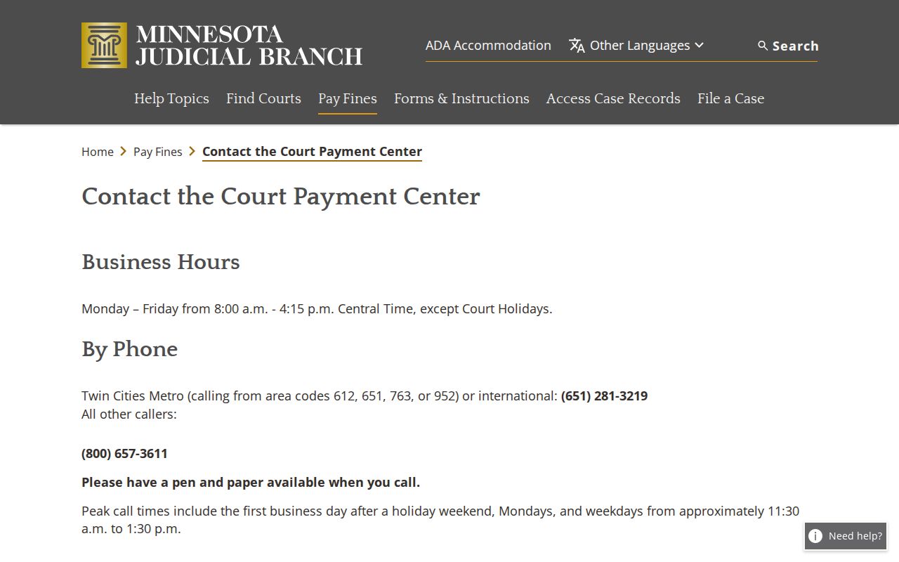 Jackson County traffic warrant page showing court payment center hours and contact fields