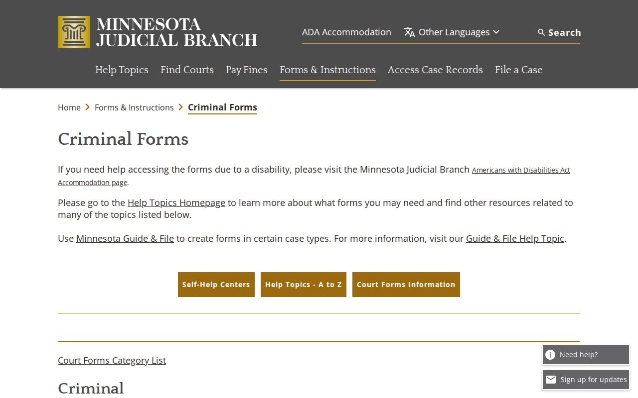 Jackson County bench warrants page showing official Minnesota criminal and bail forms