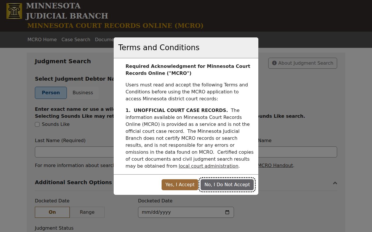 Jackson County active warrants page showing a judgment search screen that is not a warrant list